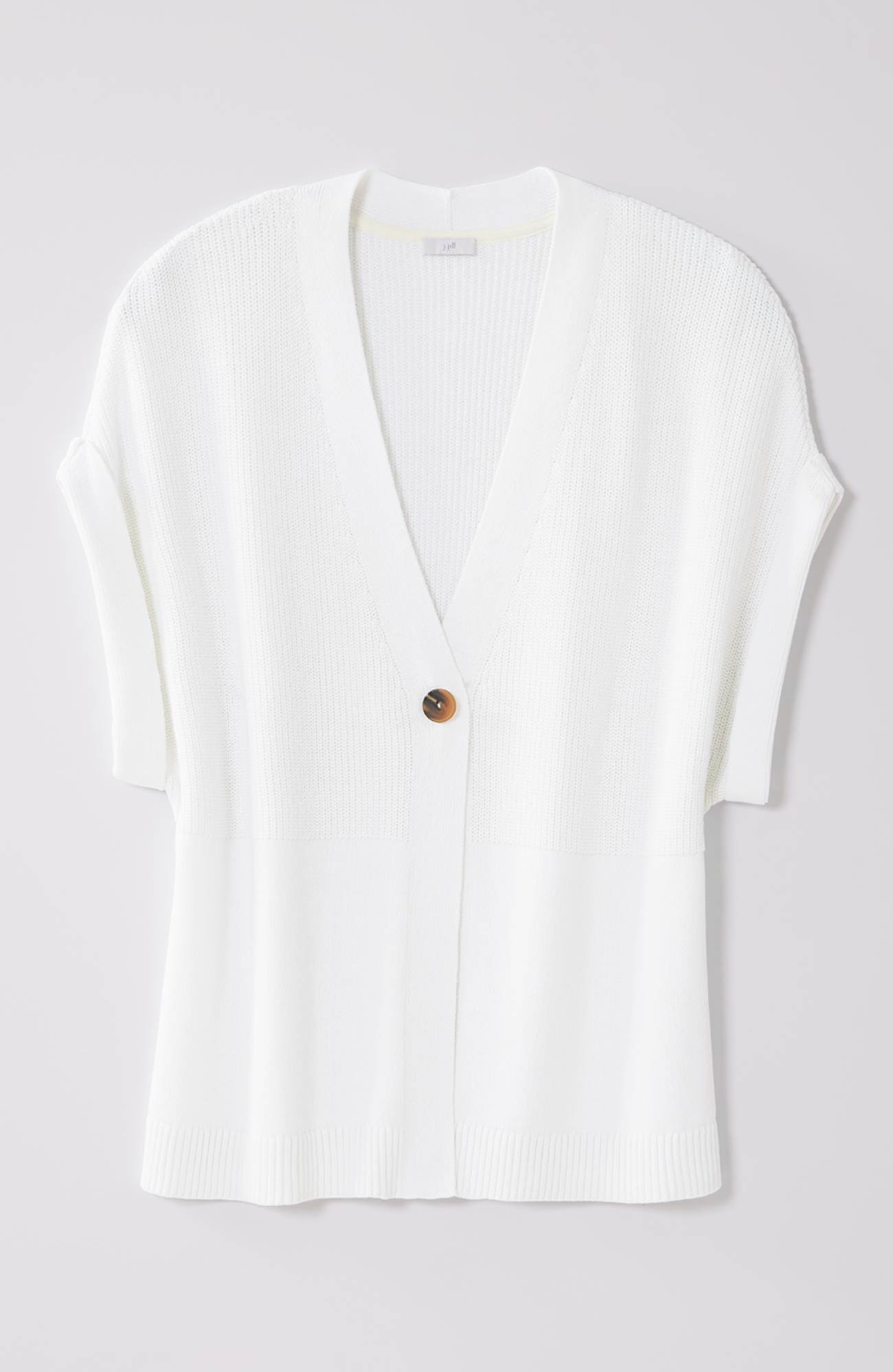 Ribbed-Detail Short-Sleeve Cardi