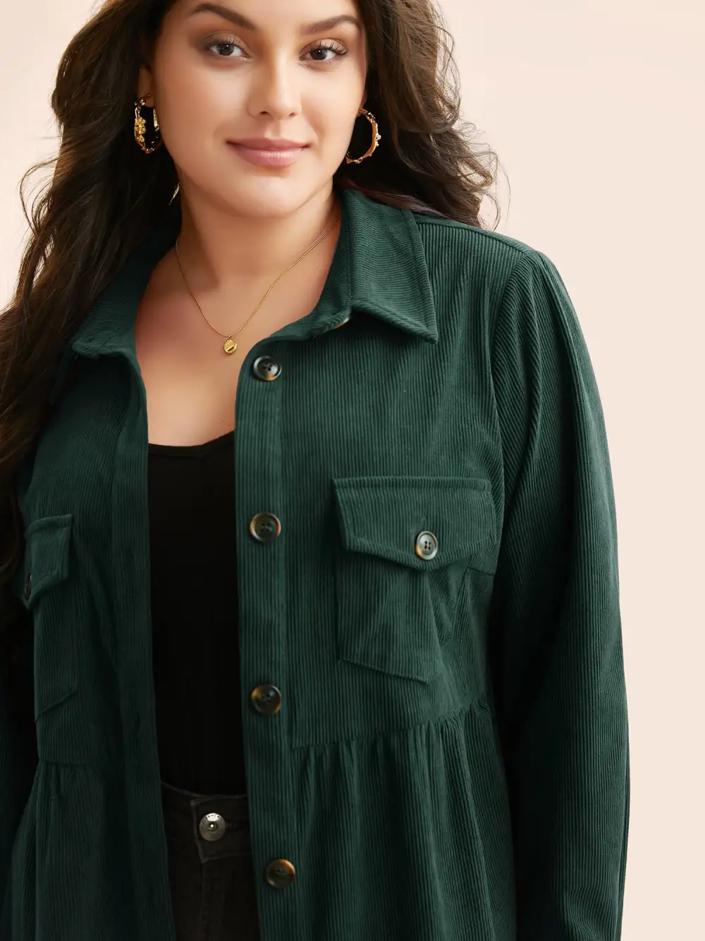 Corduroy Collared Flap Detail Jacket