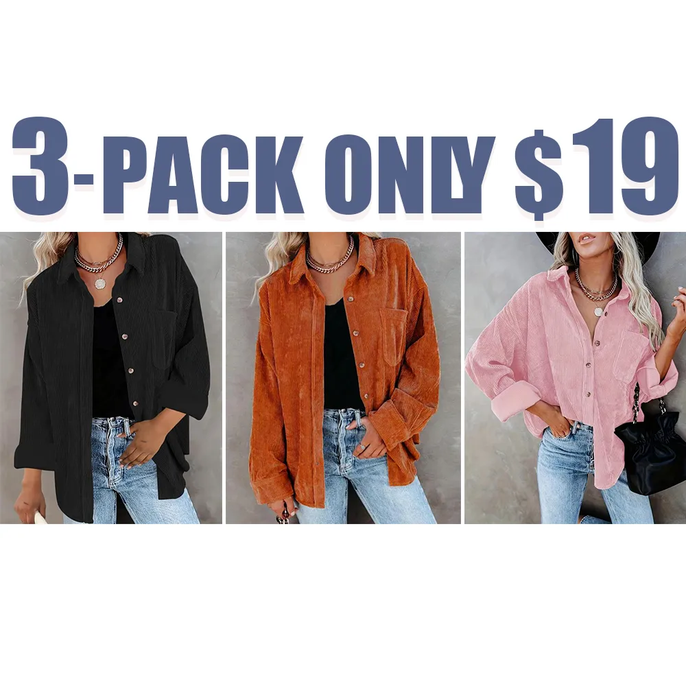 Women’s Plain Collared Minimalist Blouse – Casual Baggy Drop Shoulder Long Sleeve Top for Fall