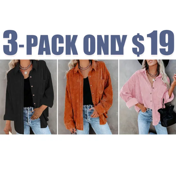 Women’s Plain Collared Minimalist Blouse – Casual Baggy Drop Shoulder Long Sleeve Top for Fall