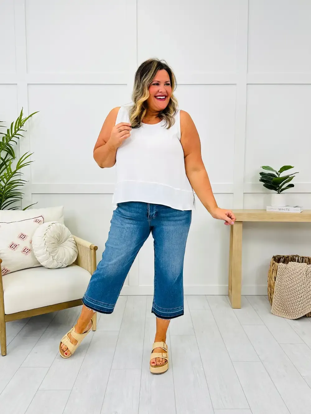 Judy Blue Spring Fever Tummy Control Wide Leg Crops