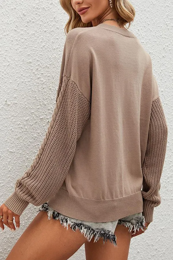 Solid Knitted Long Sleeve Crew Neck Sweater