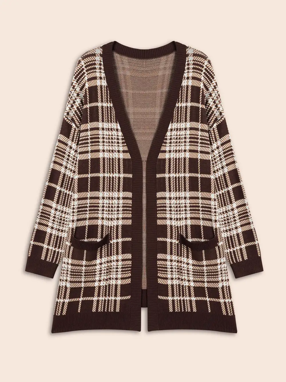 Plaid Open Front Patch Pocket Cardigan