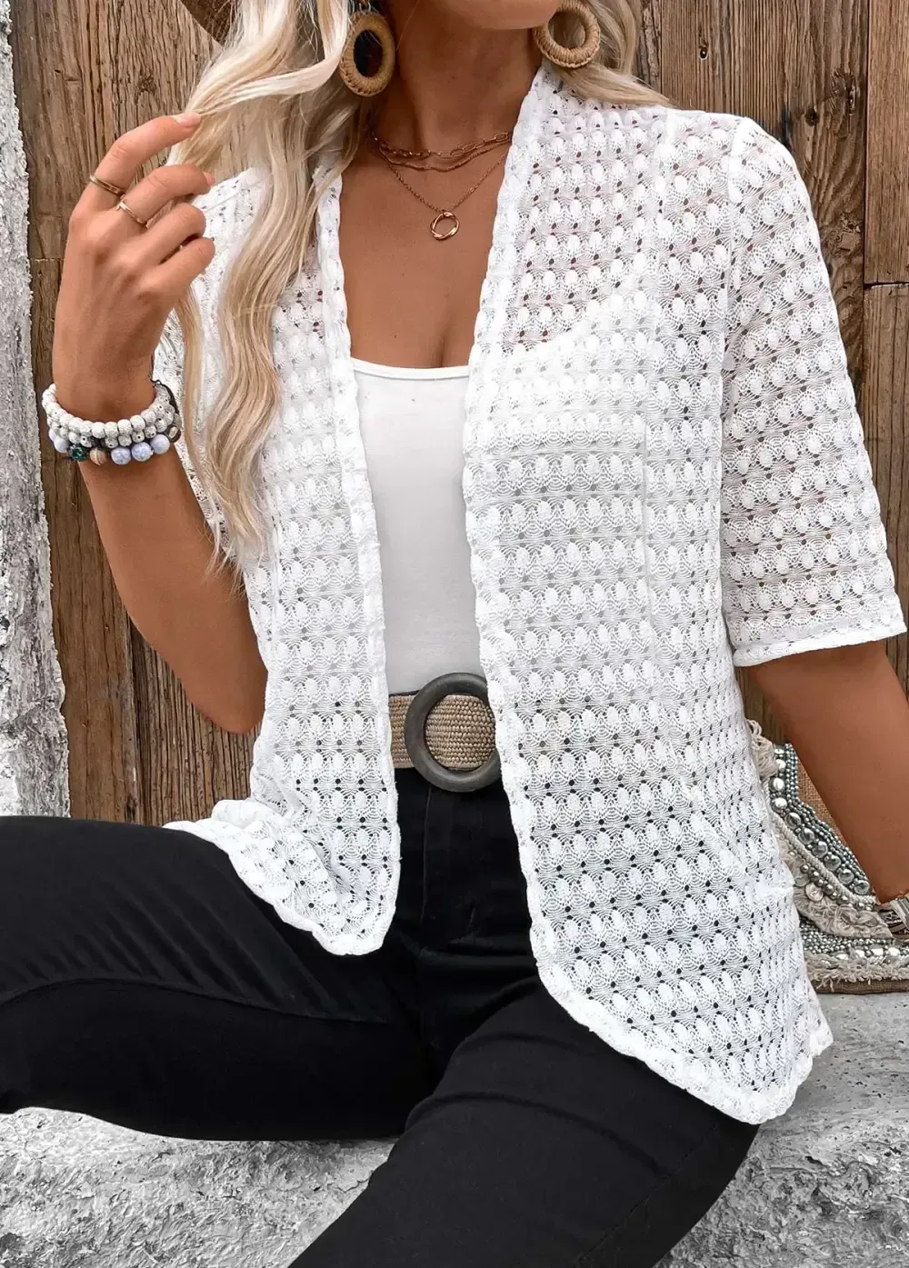 White Lightweight Half Sleeve Light Cardigan