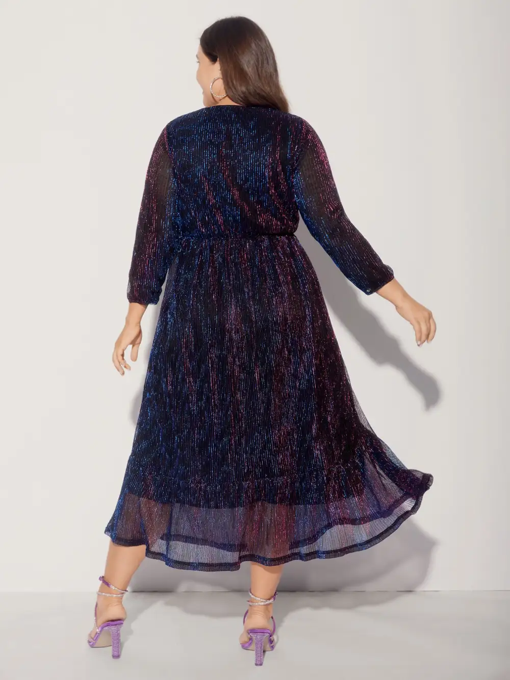 Luxe Mesh Pleated Elastic Waist Wrap Dress