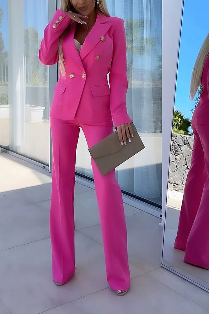 Women's solid color slim fit jacket&pants two-piece set