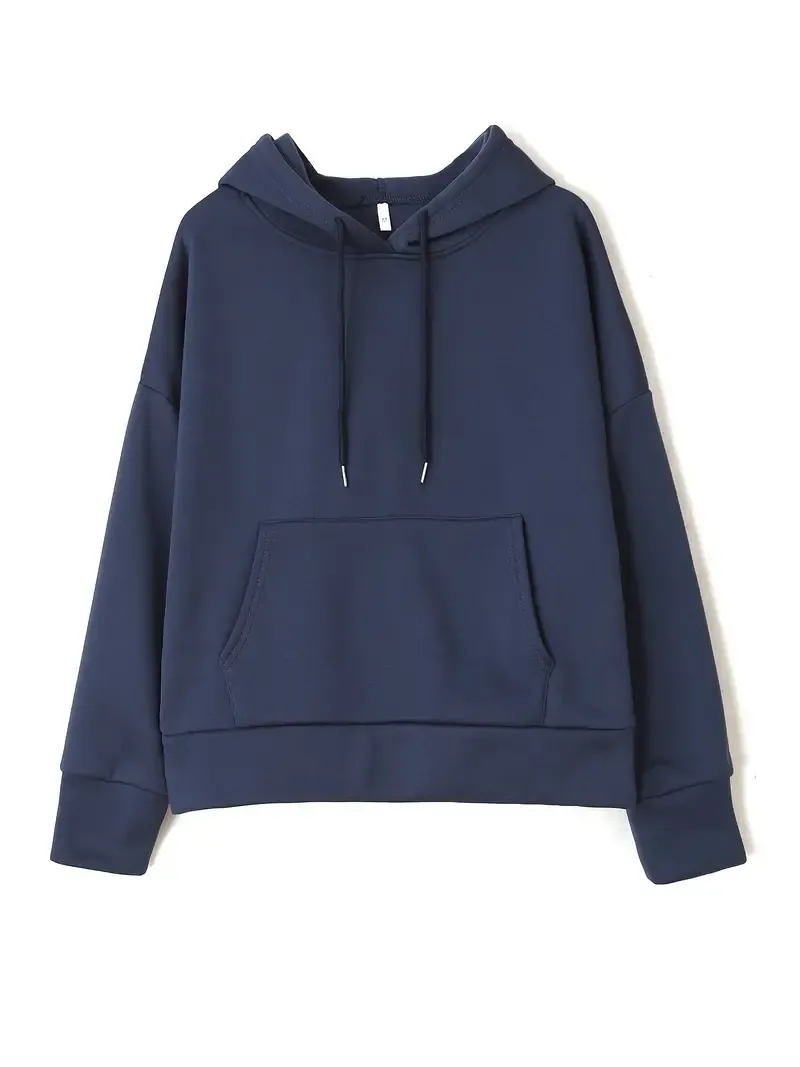 2PCS Oversized Athleisure Set: Solid Hooded Pocket Drawstring Sweatshirts & Sweatpants Sets for Women, Plus Size Comfortable Clothing