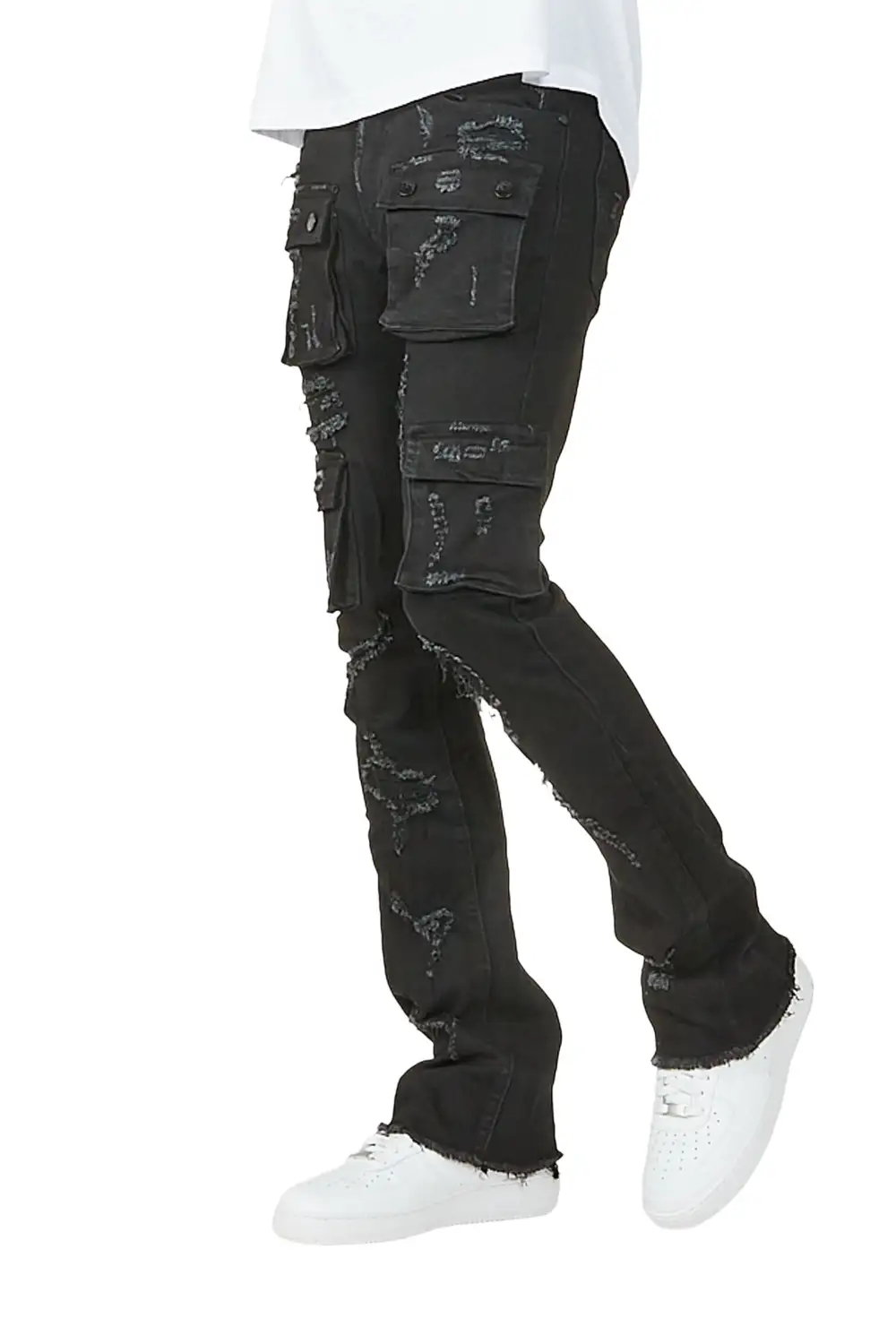 Adriel Black Cargo Stacked Flare Jean