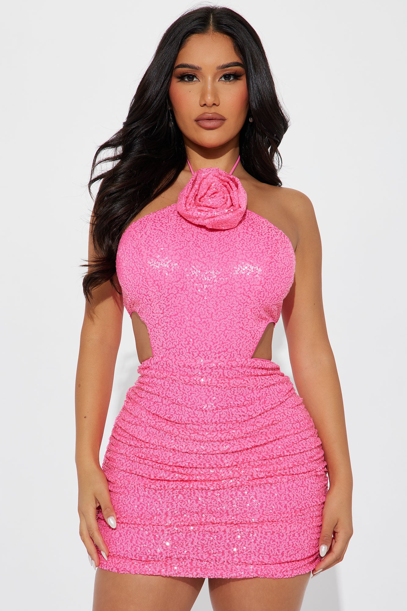 Daisy Sequin Mini Dress - Hot Pink