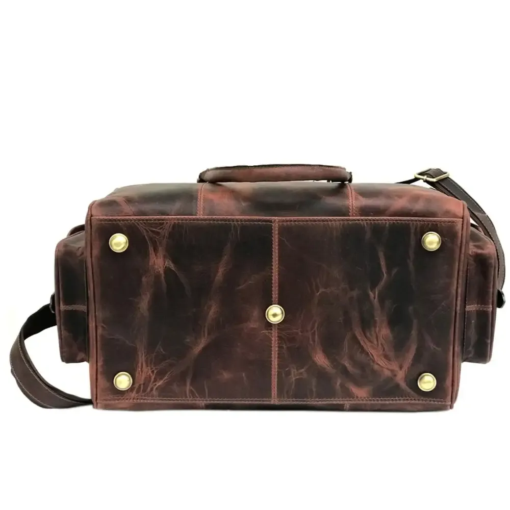 Dark Brown Leather Weekend Bag – Double Compartment Design