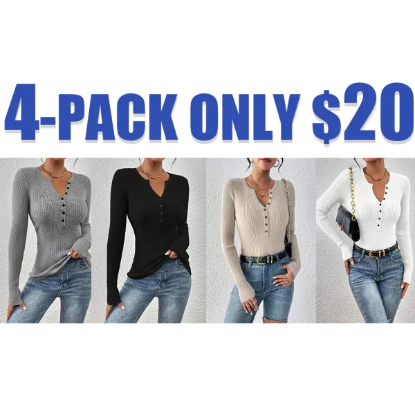 Slim Fit Ribbed Sweater – Women’s Button Front Long Sleeve Knit Top