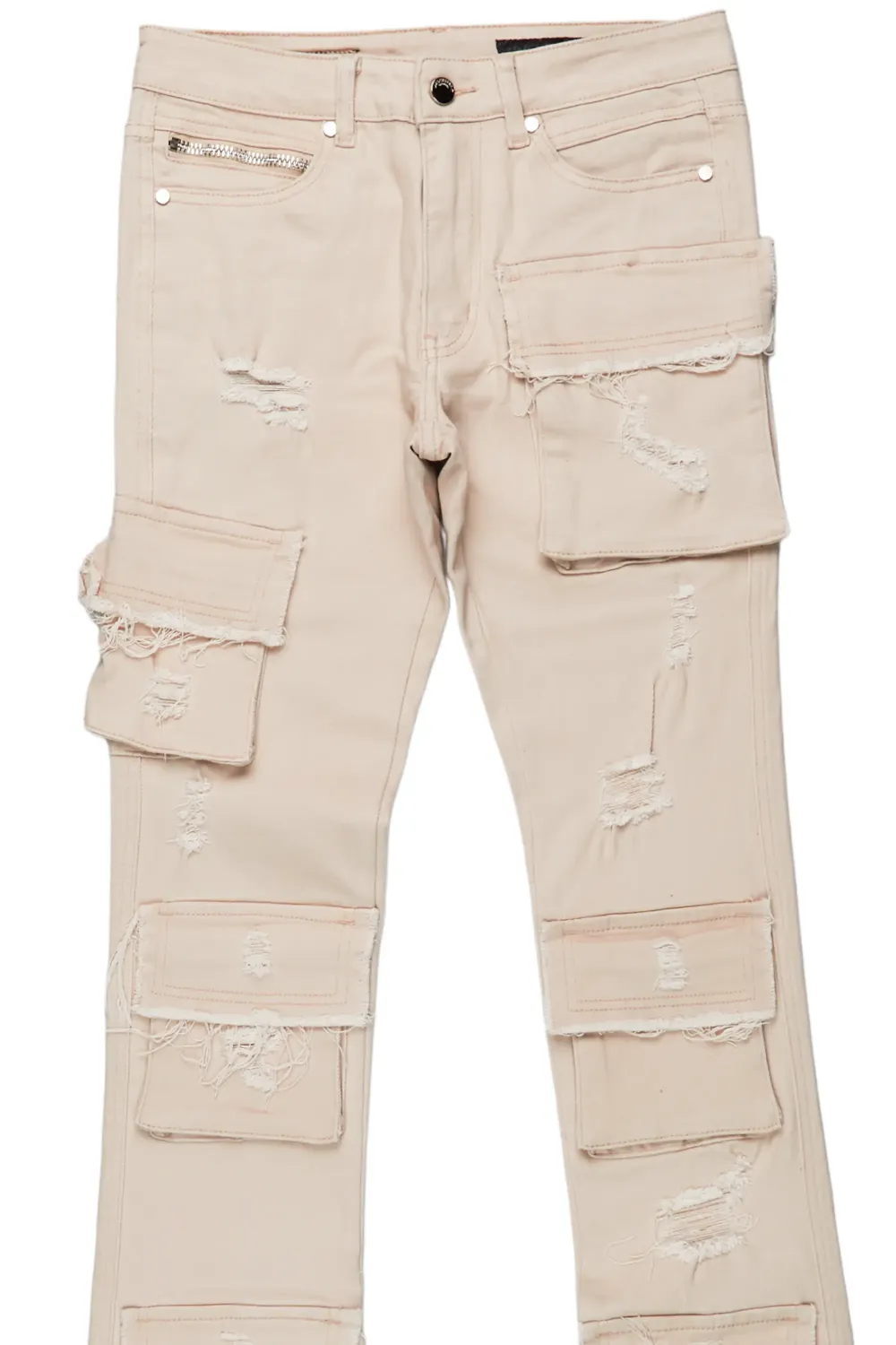 Zander Beige Stacked Flare Cargo Jean