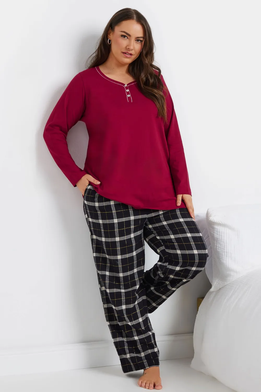 YOURS Curve Red Boyfriend Check Pyjama Bottoms