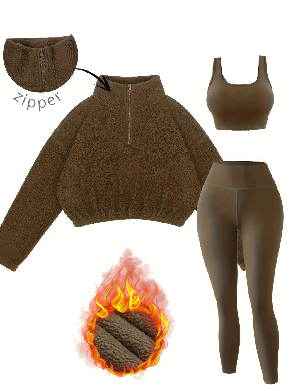 Women's 3-Piece Workout Set (Half-Zip Top, Bra, Yoga Pants)