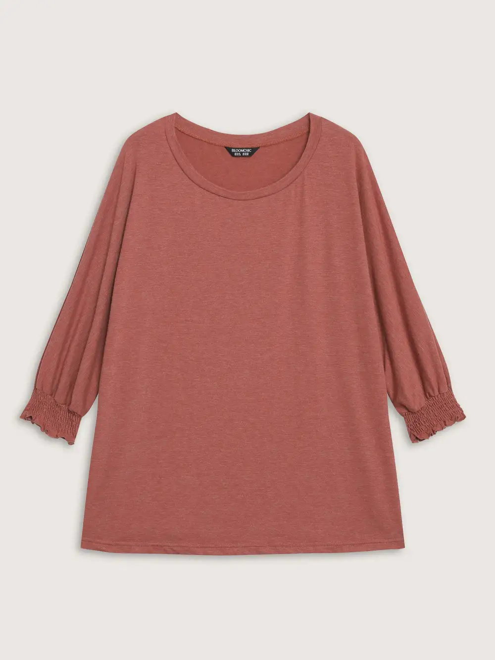 Shirred Cuff Sleeve Round Neck T-Shirt