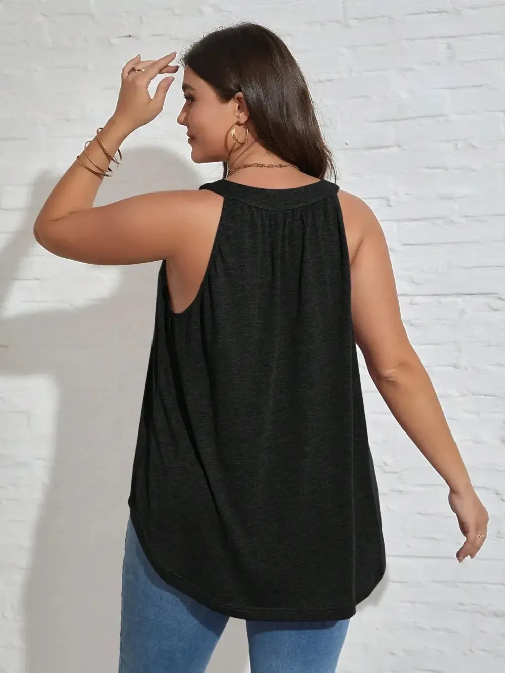 Round Neck Pleated Loose Casual Tank Top