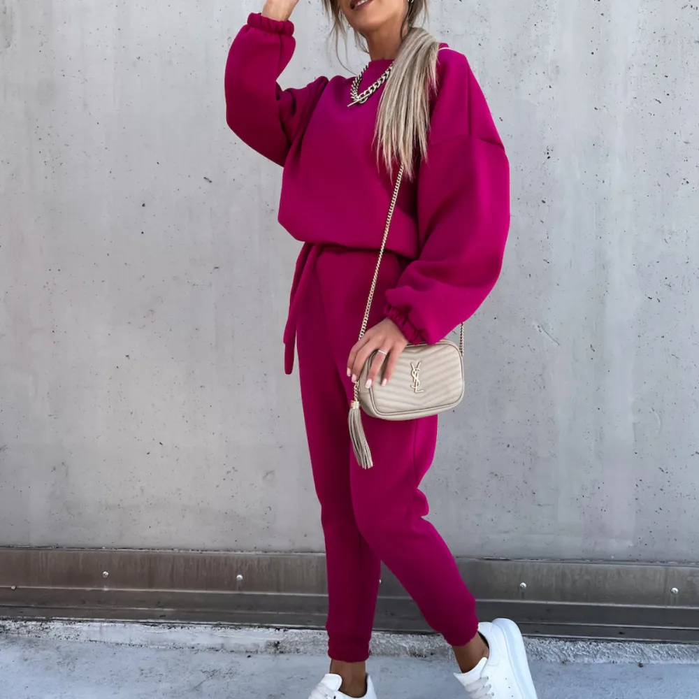 Autumn and winter fashion solid color sweater casual two-piece set