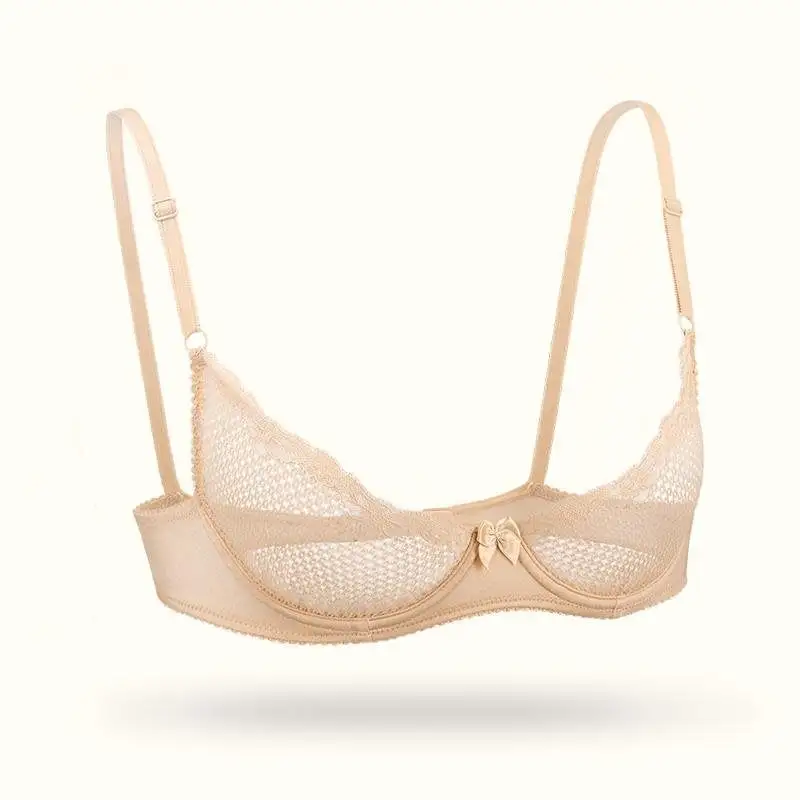See Through Bra Sexy 1/2 Cup Lace Mesh Demi Shelf Underwired Bra