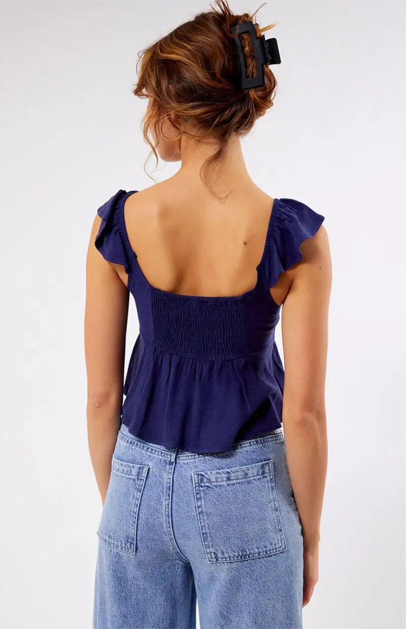 LA Hearts Keyhole Linen Babydoll Top