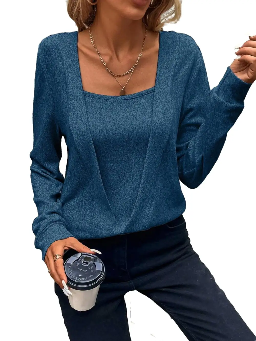 Casual Solid Pullovers Square Neck Light Grey Women Sweatshirts