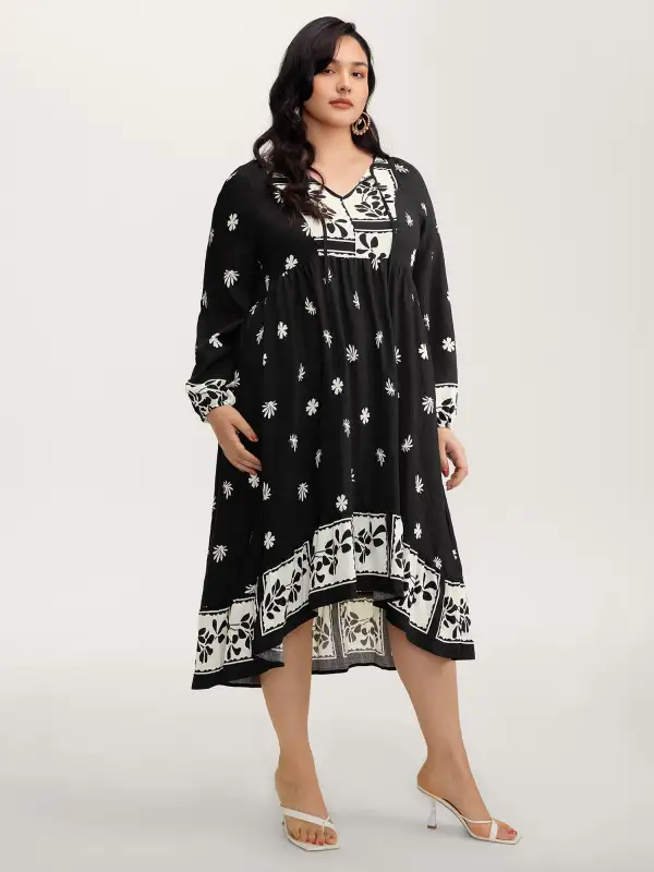 Floral Print Pockets A-Line Flowy Midi Dress