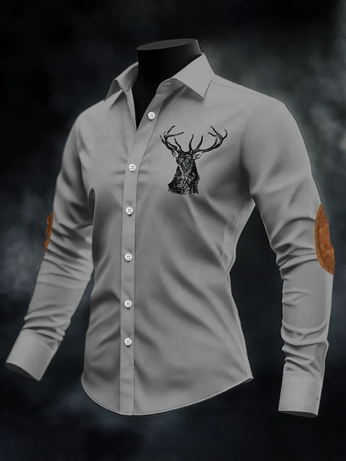 Men's Retro Elk Print Casual Shirt