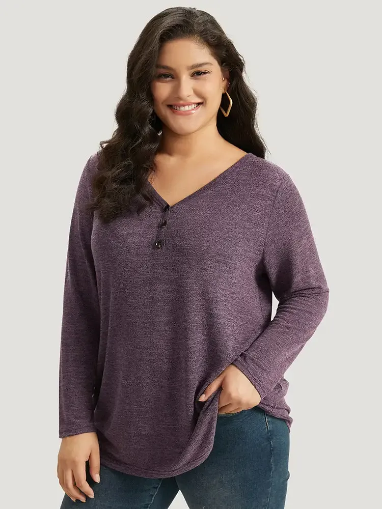 Heather Button Up Long Sleeve T-Shirt