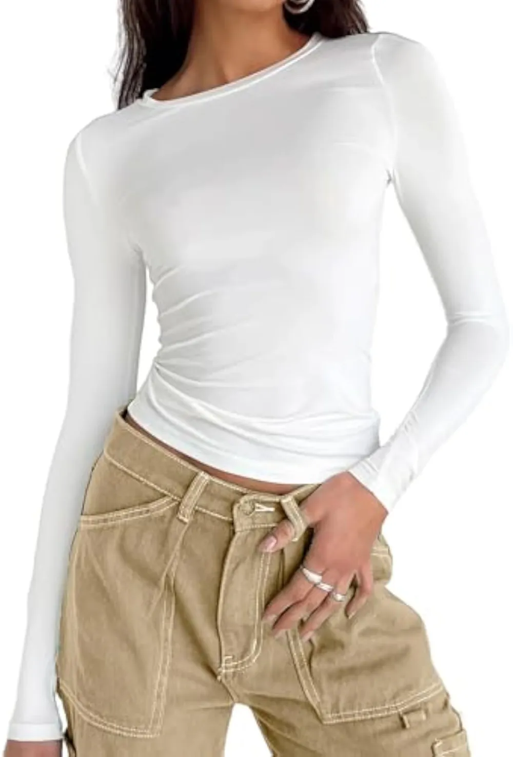Women's Long Sleeve Shirts Basic Crop Tops