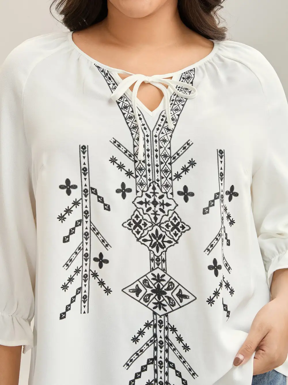 Boho Print Neck Tassels Shirt