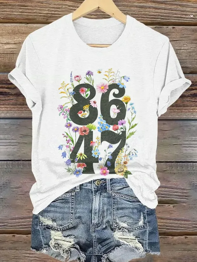 Women'S T-Shirt Vintage Flowers 86 47 Printed T-Shirt Round Neck Pure Cotton Short Sleeves