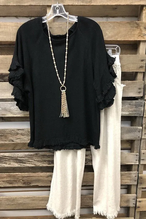 Solid Casual Loose Ruffle Sleeve T-shirt Top
