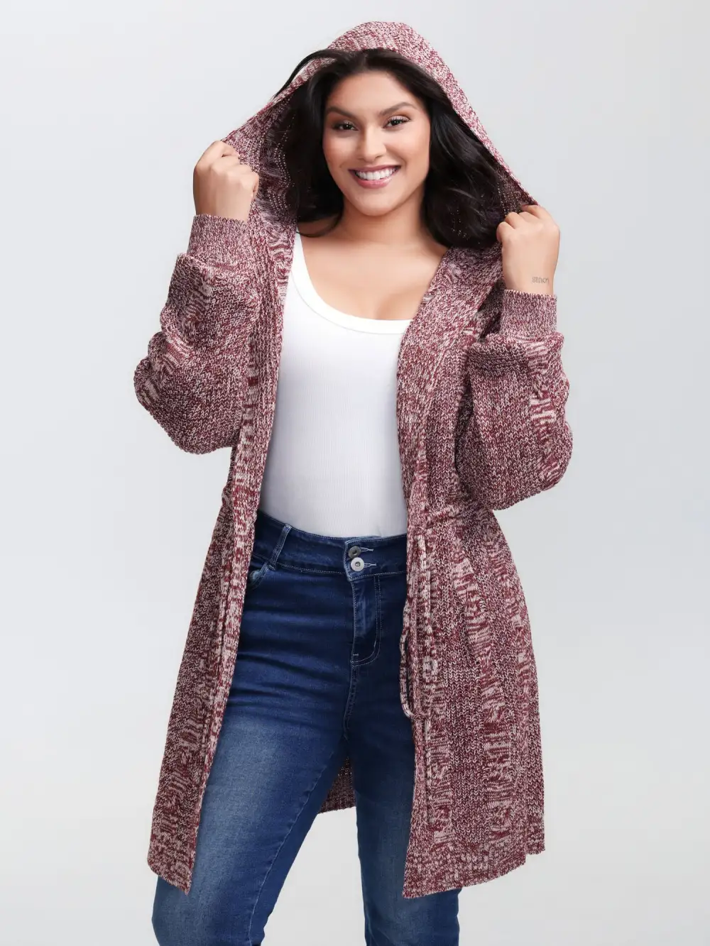 Cable Stitch Heather Hooded Knit Cardigan