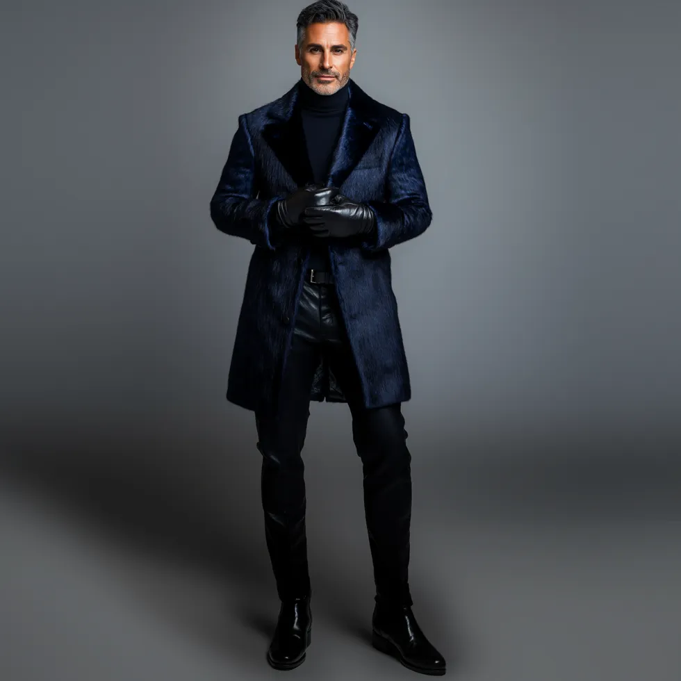 Men's Retro Plush Solid Notched Lapel Button Overcoat