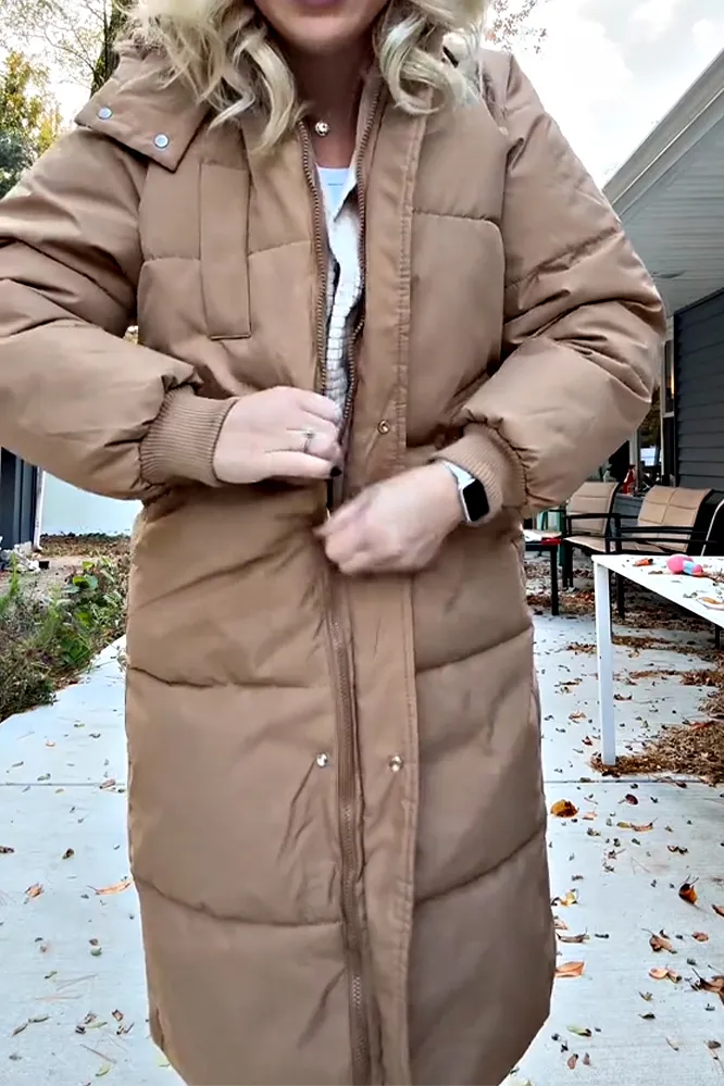 Women's solid color casual hooked down coat