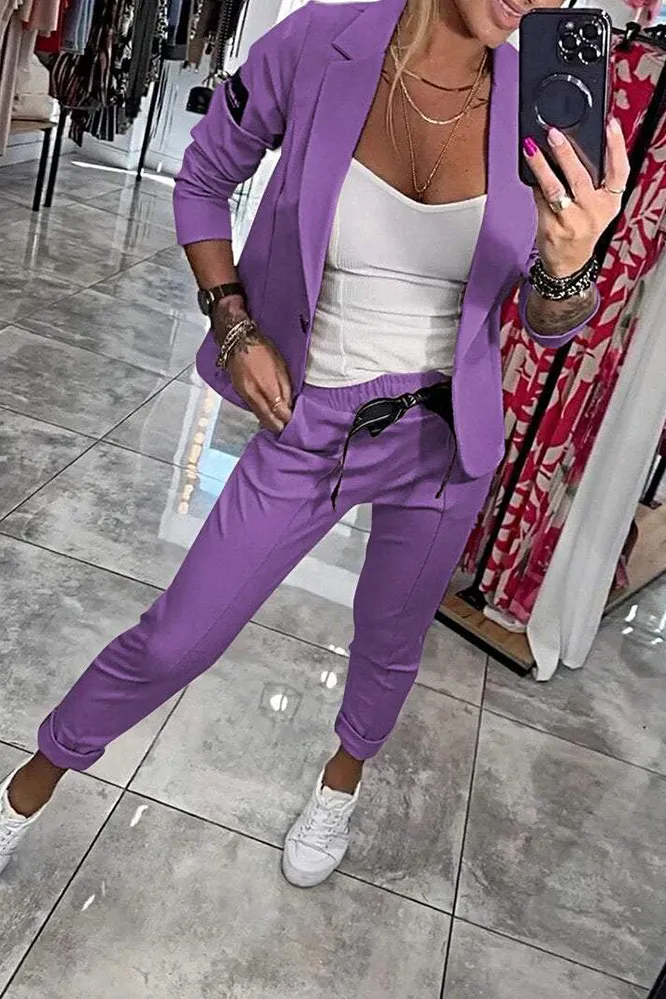 Women's Top Jacket & Elastic Pants Two-piece Set