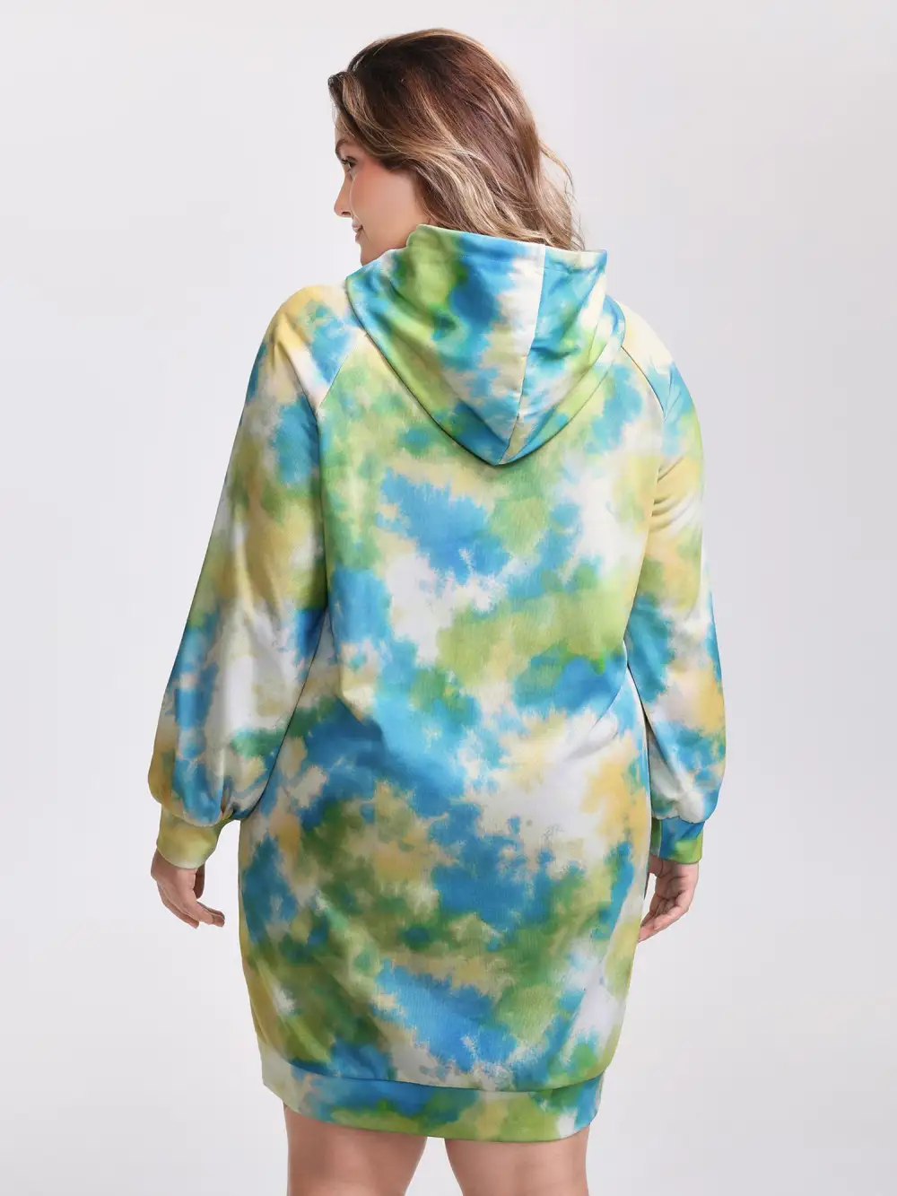Tie-Dye Pockets Hooded Knee Dress