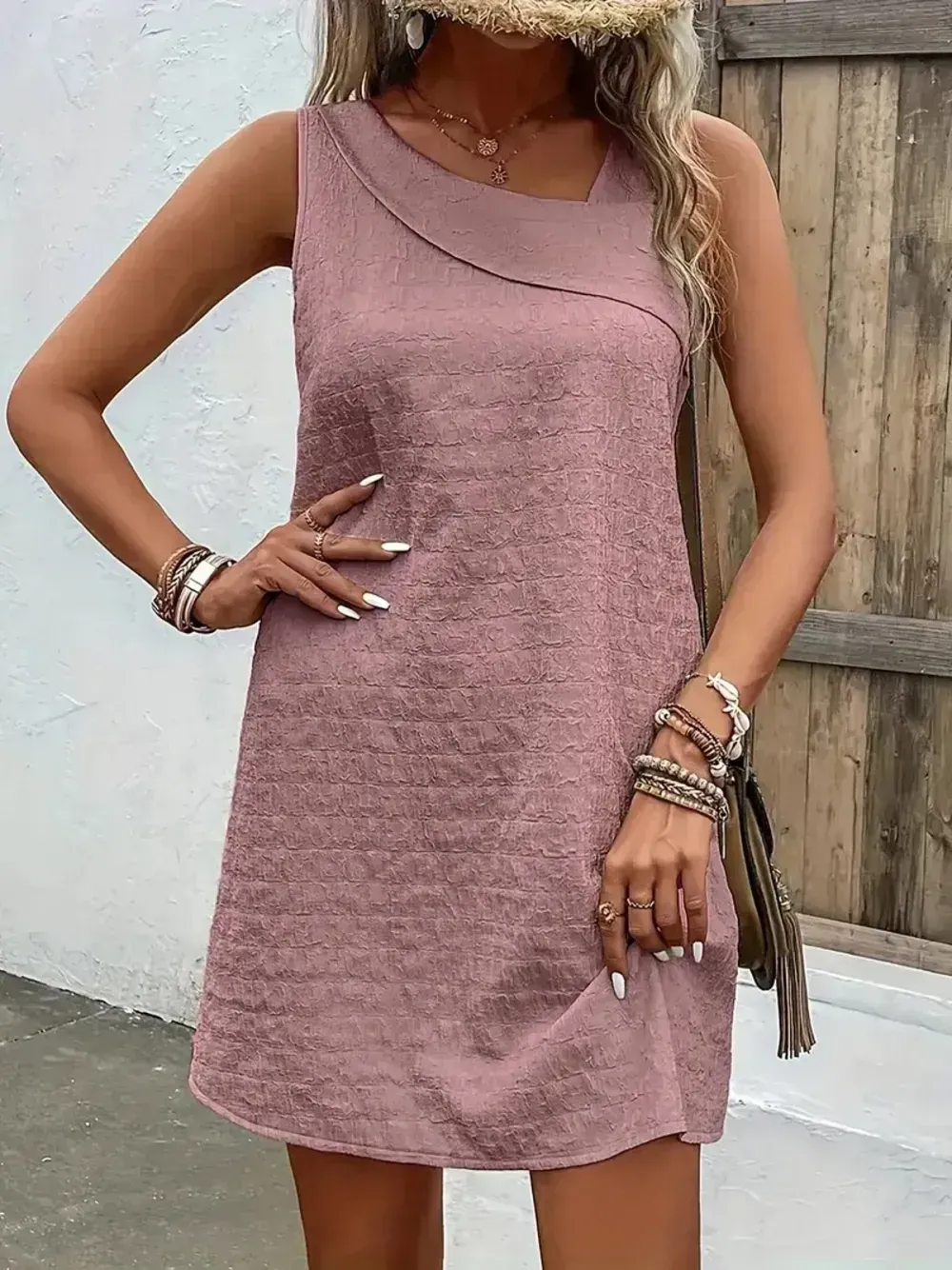 Women Short Dress Plain Asymmetrical Sleeveless Comfy Casual Dress