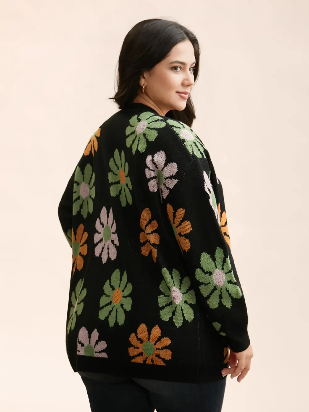 Contrast Floral Patch Pocket Cardigan