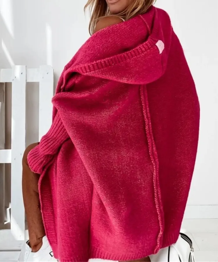 Hooded Sweater Bat-Shaped Soft Loose Back Patchwork Sweater