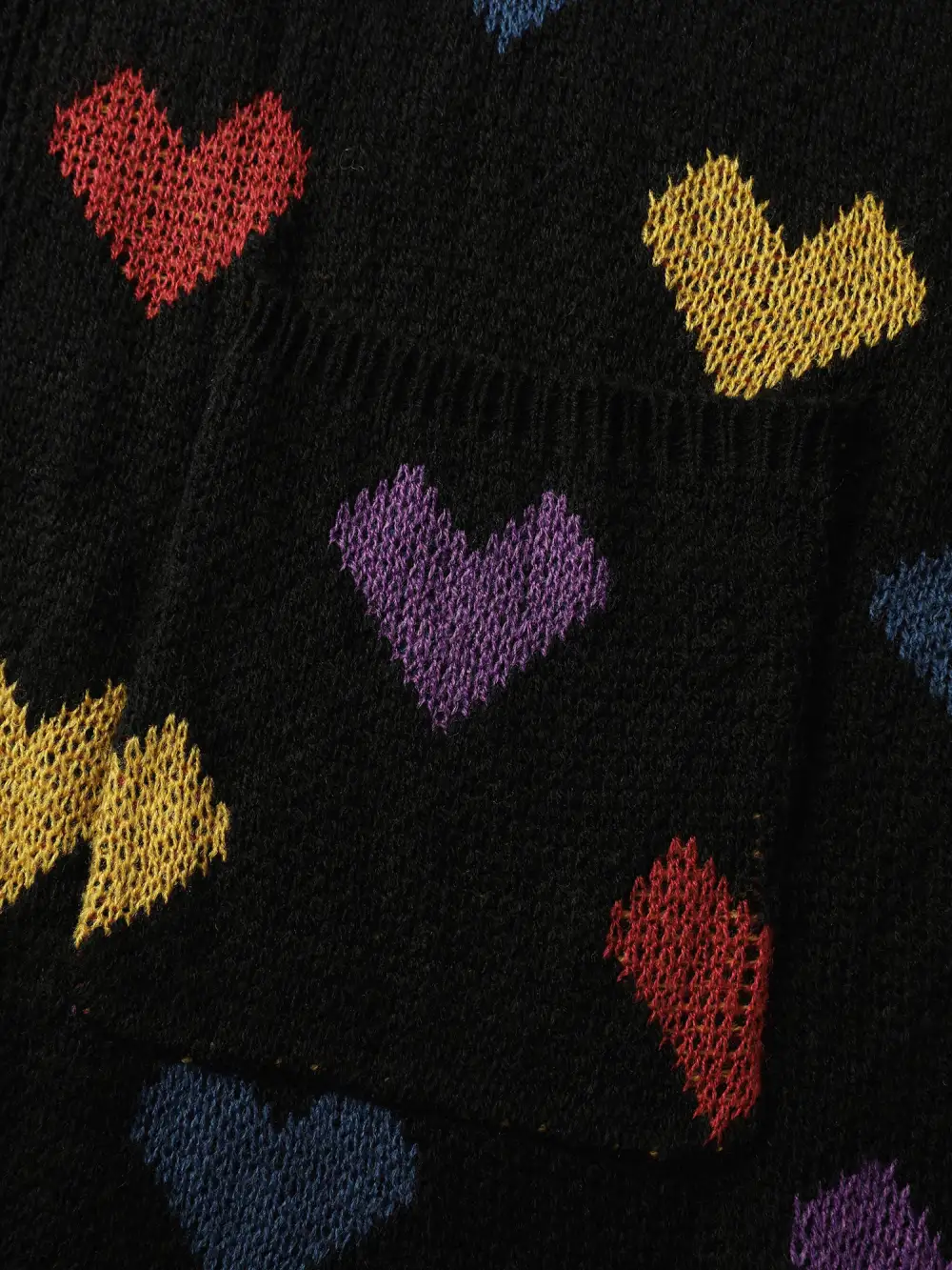 Colorful Hearts Jacquard Pockets Knit Cardigan