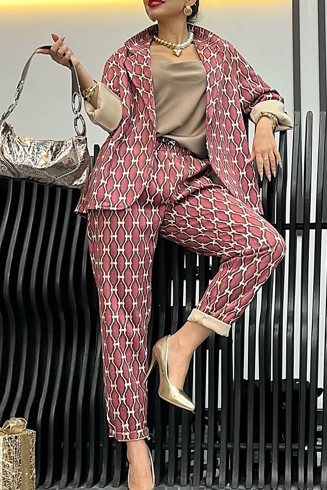 Women's Fashion Pattern Jacket Pants Two Piece Set