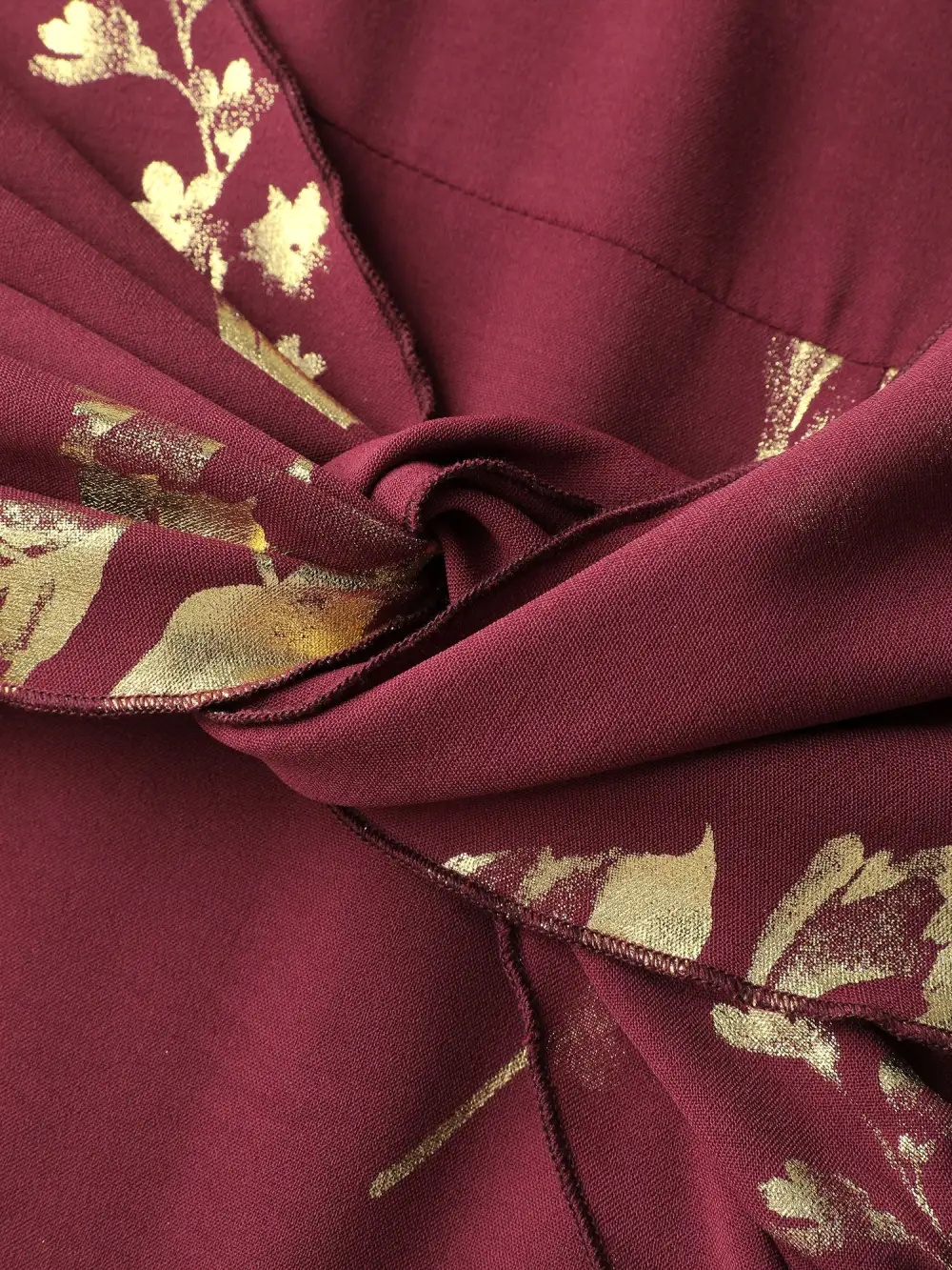 Gold Stamped Rose Twist Waist Midi Dress