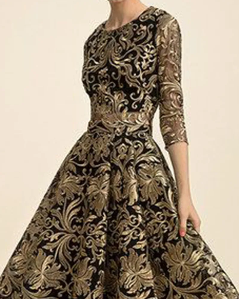 Shiny lace dress round neck