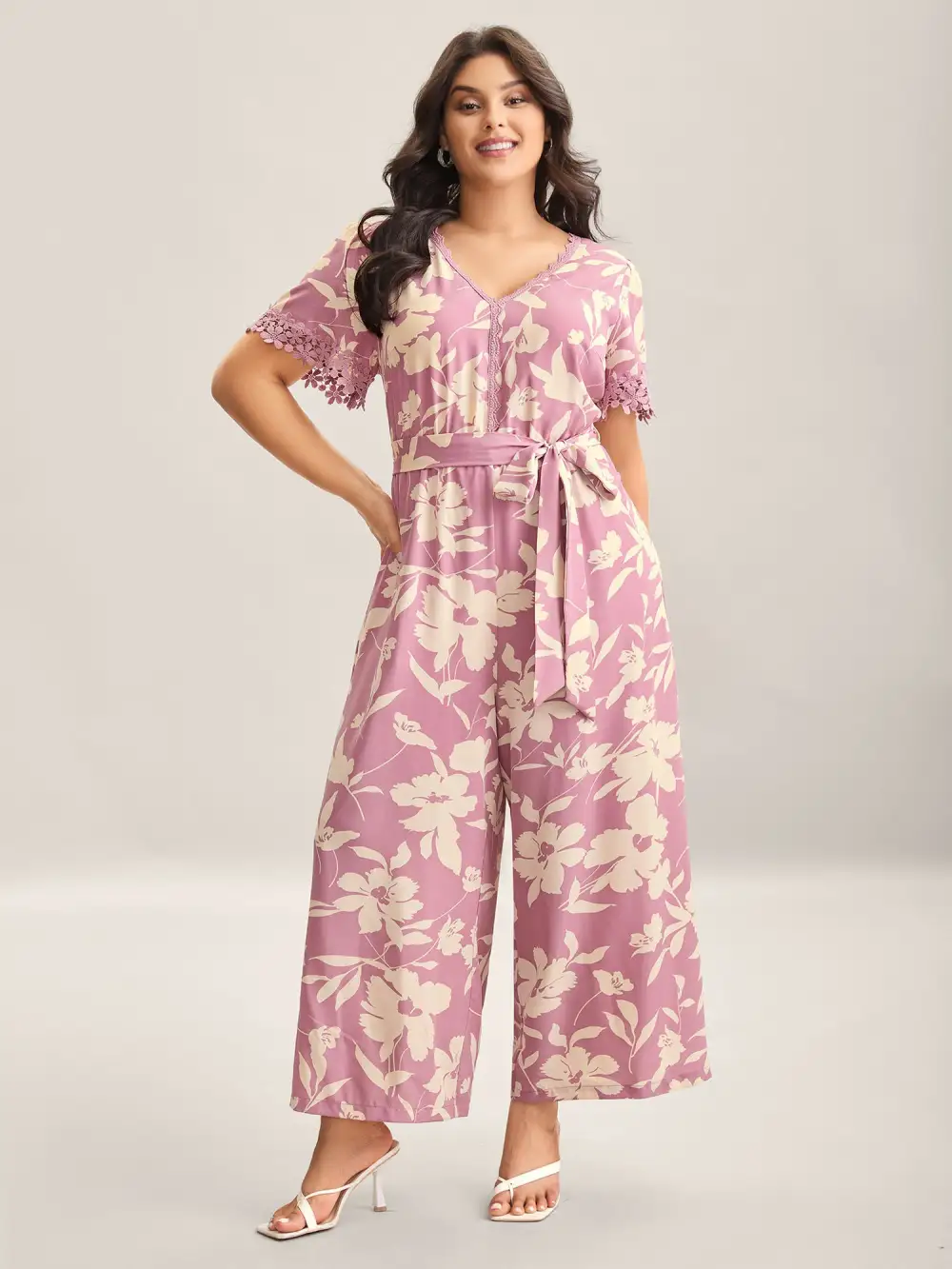Floral Print Back Tie Jumpsuit