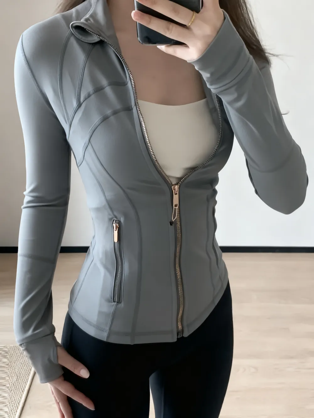 Gold-Zipper Yoga Jacket: Sports Stand-Up Collar