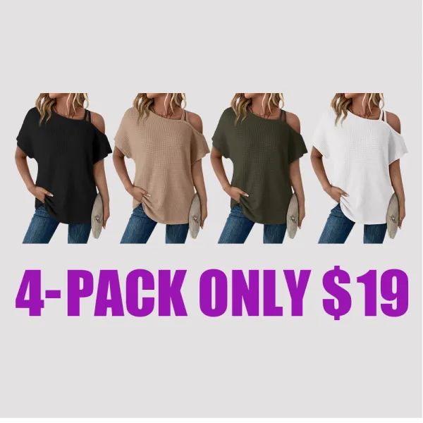 Women's Off Shoulder Waffle Knit Tops – Short Sleeve, Lightweight, Casual & Stylish