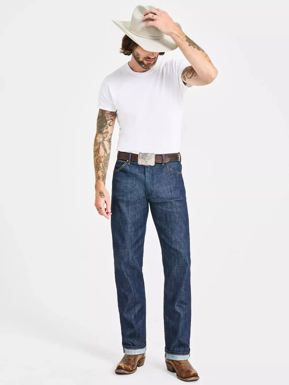 WRANGLER COWBOY CUT ORIGINAL FIT SELVEDGE STRETCH JEAN IN RAW INDIGO
