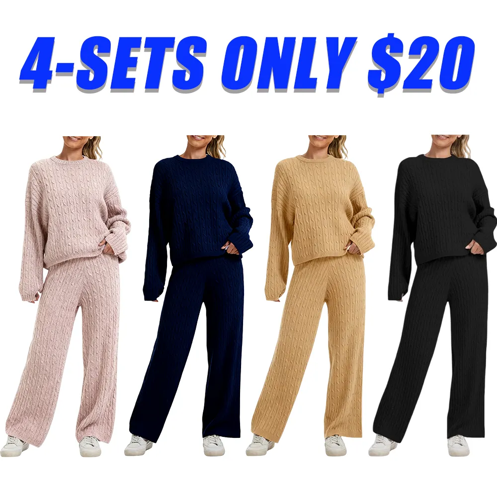 Women's chunky knit sweater casual two-piece set