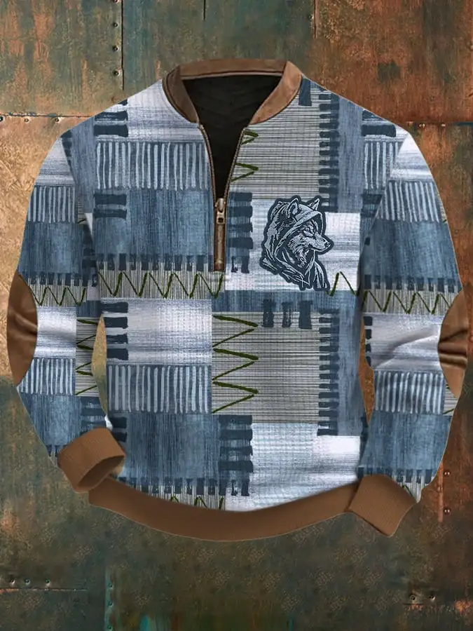 Men's Western Retro Patchwork Print Casual Comfort Sweatshirt
