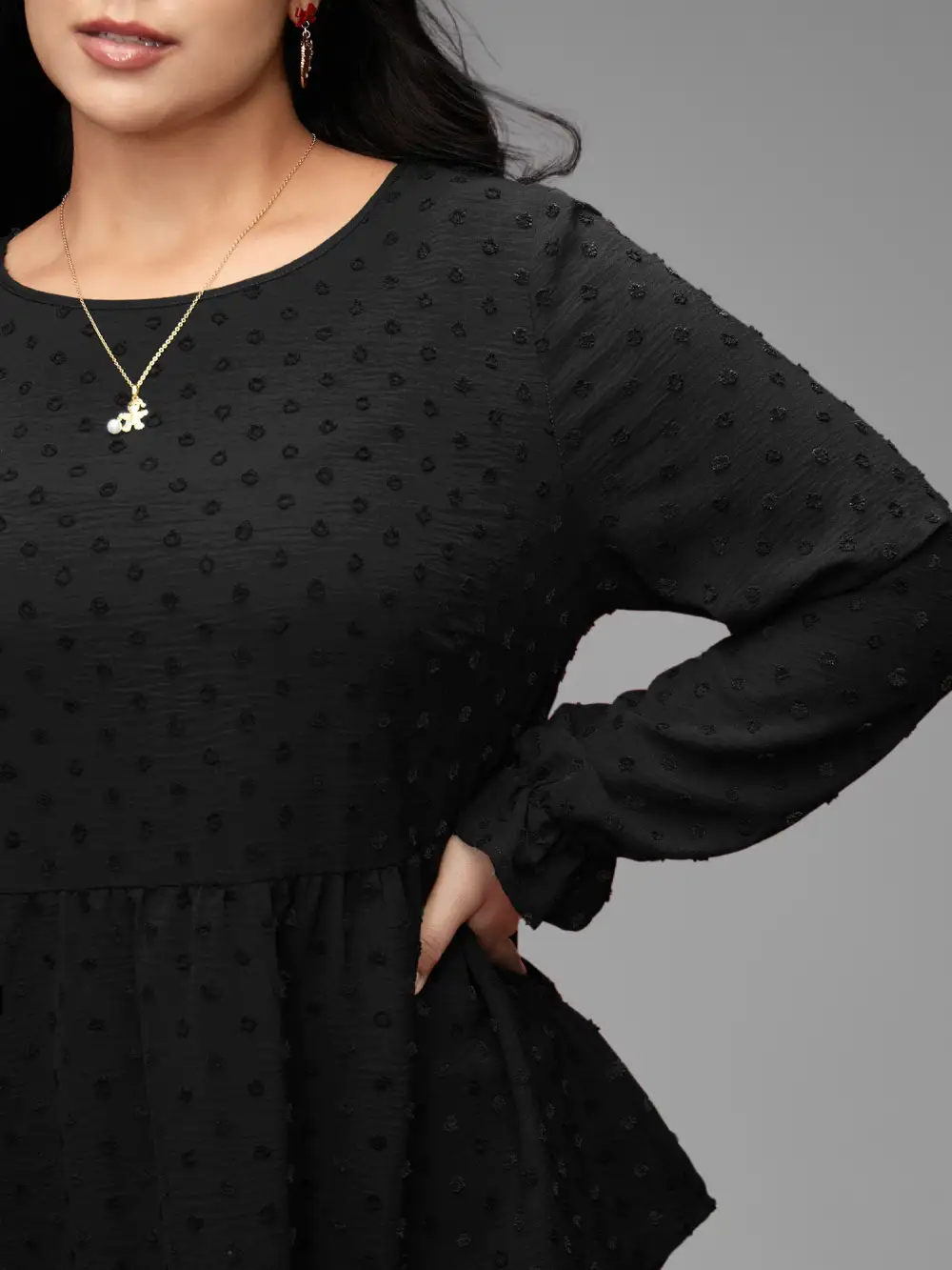 Textured Dot Elastic Cuffs A-line Blouse